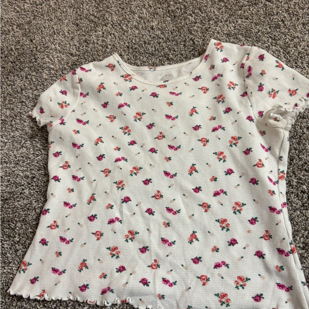 Wonder Nation Floral Short Sleeve Tee - White with Pink and Red Accents